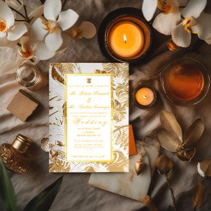 Formal Destination Wedding Gilded Gold Monstera  Invitation
