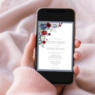 Formal Dusty Blue Burgundy Watercolor Floral Invitation