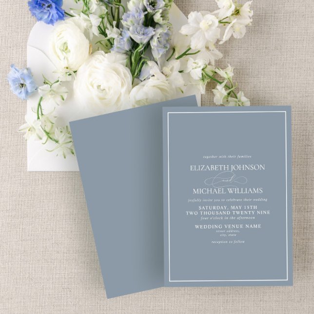 Formal Dusty Blue Classic Script Wedding Invitation (Creator Uploaded)