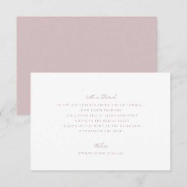 Formal Dusty Rose Pink Wedding Website Extra Info Enclosure Card (Front/Back)