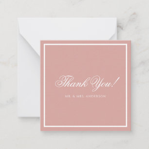 Formal Dusty Rose & White Script Wedding Thank You Card