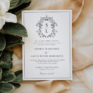 Formal Elegant Baroque Crest Monogram Wedding Invitation