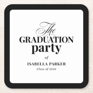 Formal Elegant Black and White   Graduation Party Square Paper Coaster