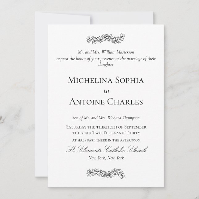 Formal Elegant Black and White | Wedding Invitation (Front)