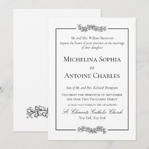 Formal Elegant Black and White Wedding Invitation