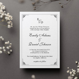 Formal Elegant Black and White Wedding Invitation