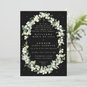 Formal Elegant Black Snowberry+Eucalyptus Wedding Invitation
