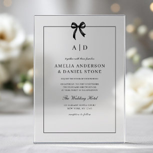 Formal Elegant Black & White Bow Monogram Acrylic Invitations