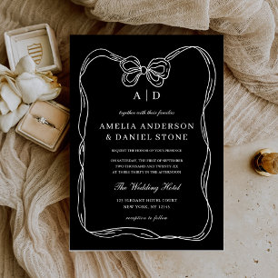 Formal Elegant Black & White Bow Monogram Invitation