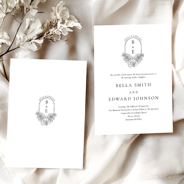 Formal Elegant Black White Crest Wedding Invitation (Creator Uploaded)