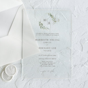Formal Elegant Botanical Monogram Wedding Acrylic Invitations