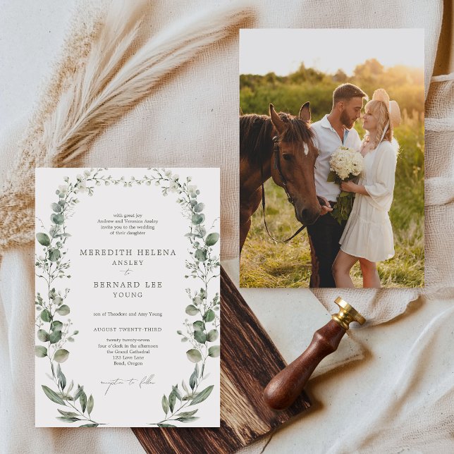 Formal Elegant Botanical Wedding Photo Invitation (Creator Uploaded)
