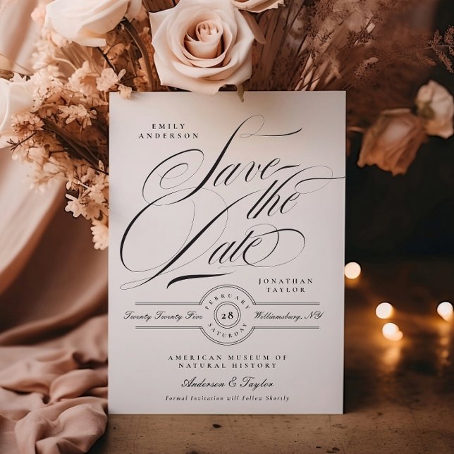 Formal Elegant Calligraphy Black Tie Photo Save The Date (Creator Uploaded)
