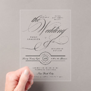 Formal Elegant Calligraphy Black Tie Wedding Acrylic Invitations