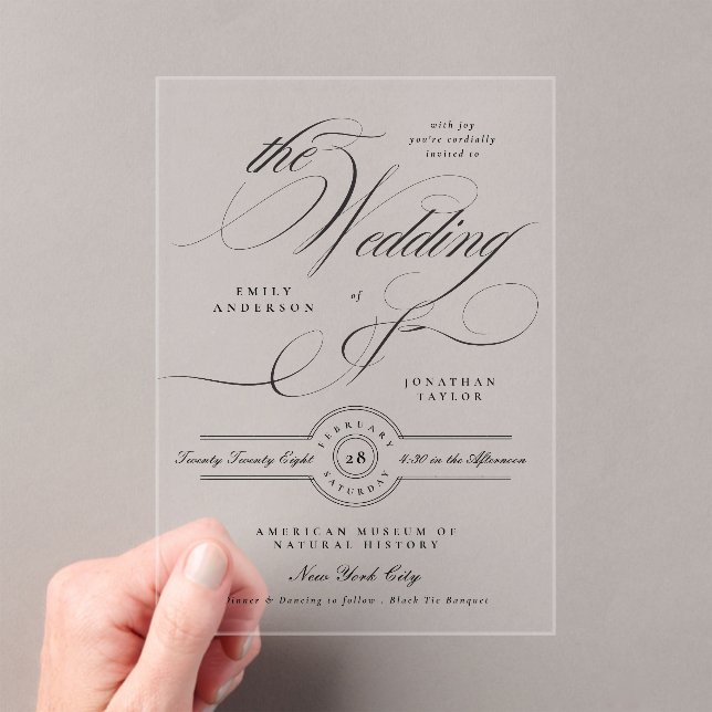Formal Elegant Calligraphy Black Tie Wedding Acrylic Invitations (Insitu (Handheld))