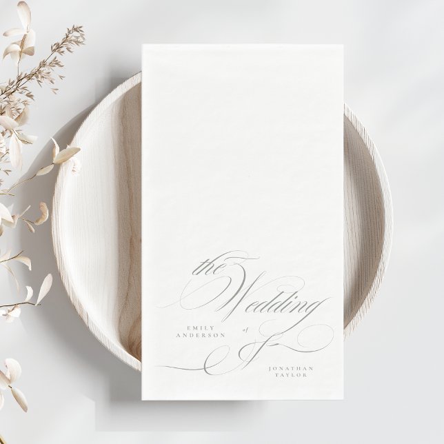Formal Elegant Calligraphy Grey Green Wedding Napkin (Creator Uploaded)