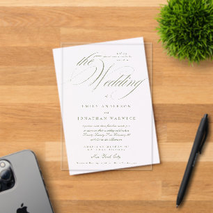 Formal Elegant Calligraphy Sage Green The Wedding Acrylic Invitations