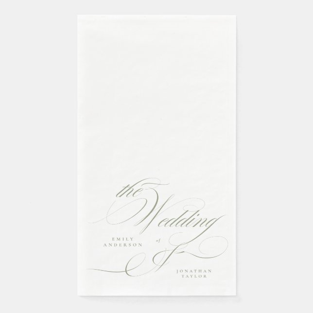 Formal Elegant Calligraphy Sage Green Wedding Napkin (Front)