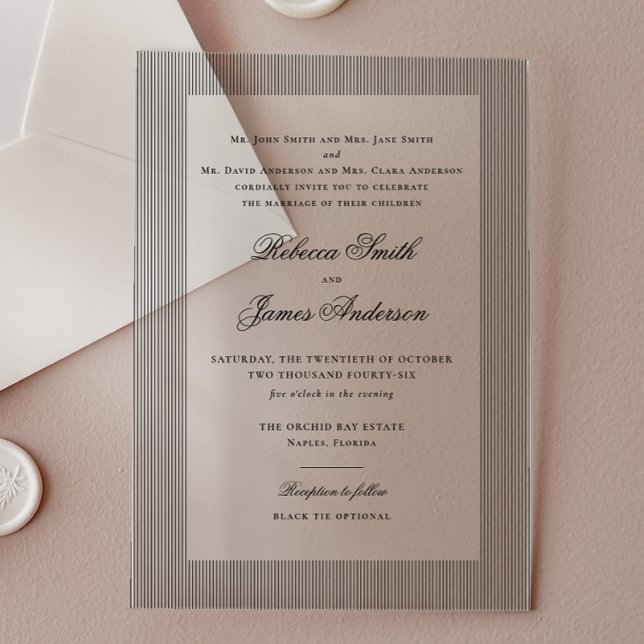 Formal Elegant Classic Black Stripes Wedding Acrylic Invitations (Creator Uploaded)