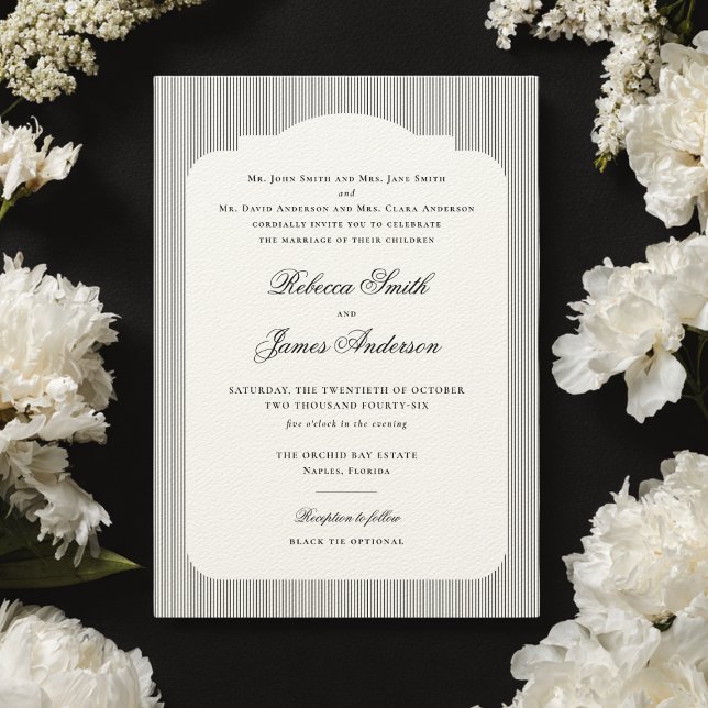 Formal Elegant Classic Black Stripes Wedding Invitation (Creator Uploaded)