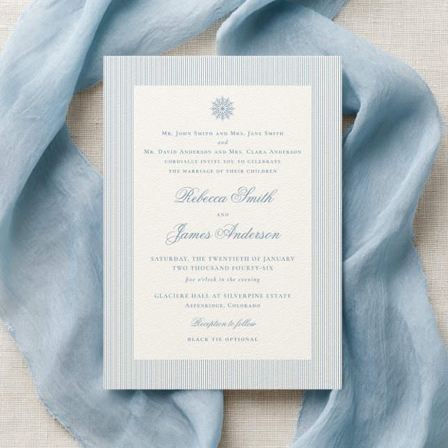 Formal Elegant Classic Blue Winter Wedding Invitation (Creator Uploaded)