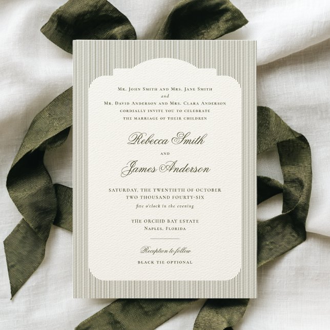 Formal Elegant Classic Olive Green Stripes Wedding Invitation (Creator Uploaded)