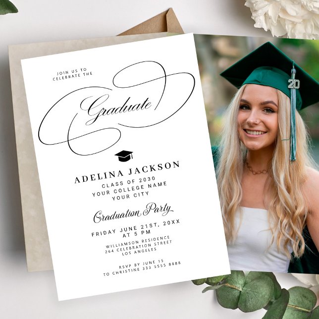 Formal elegant college photo graduation party invitation (Creator Uploaded)