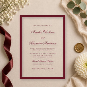 Formal Elegant Deep Burgundy Border Script Wedding Acrylic Invitations