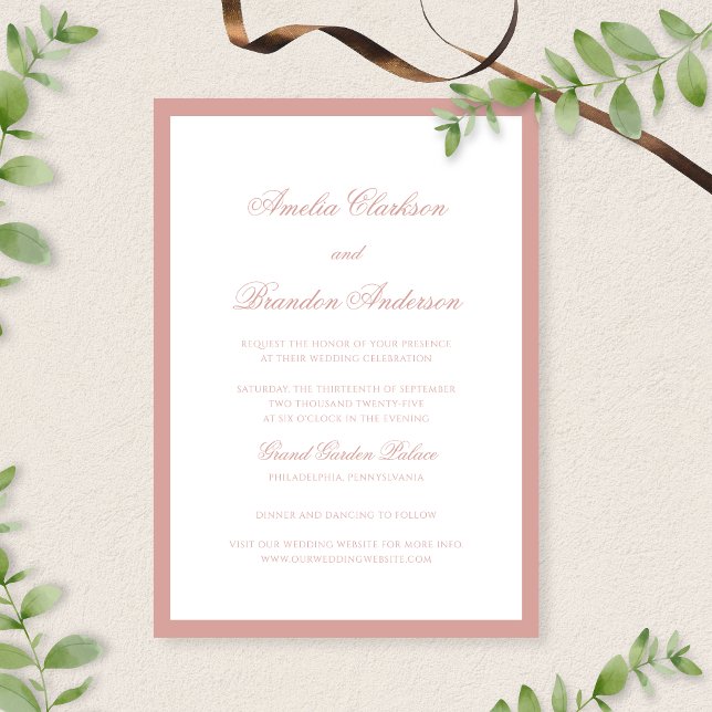 Formal Elegant Dusty Rose Border Script Wedding Invitation (Creator Uploaded)