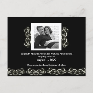 Formal Elegant Floral Save the Date Black White Announcement Postcard