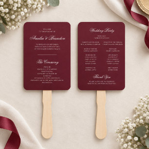 Formal Elegant Full Deep Burgundy Wedding Program Hand Fan