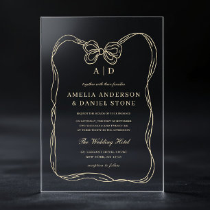 Formal Elegant Gold Bow Monogram Acrylic Invitations