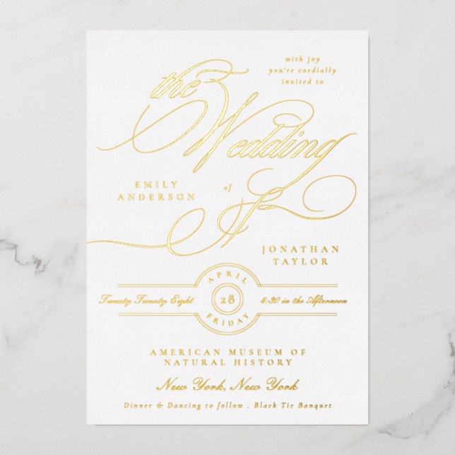 Formal Elegant Gold Calligraphy Black Tie Wedding (Front)
