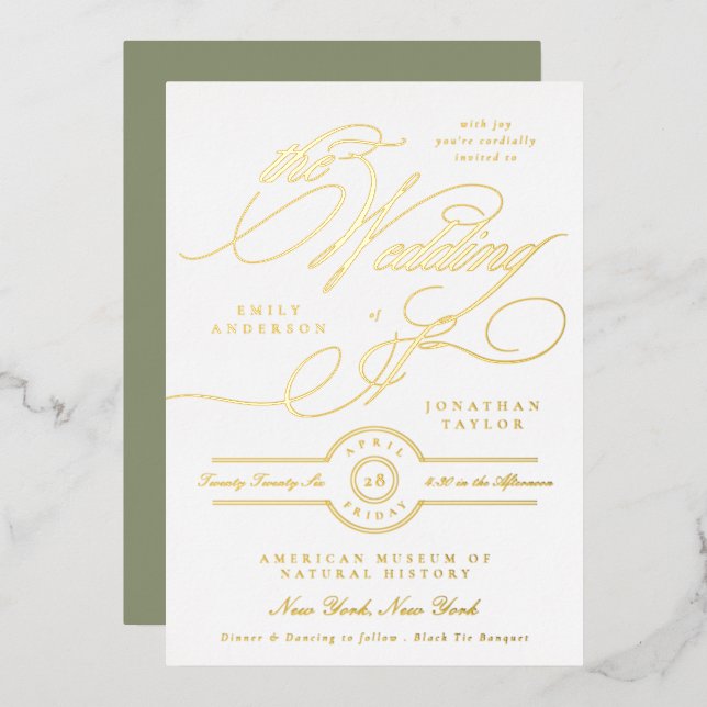 Formal Elegant Gold Calligraphy Sage White Wedding (Front/Back)