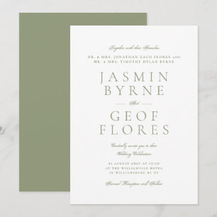 Formal Elegant Moss Green & White Wedding Invitation
