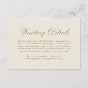 Formal Elegant Neutral Details Gold Ivory Wedding Enclosure Card