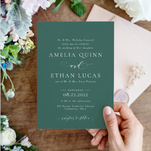 Formal elegant sage green wedding invitation