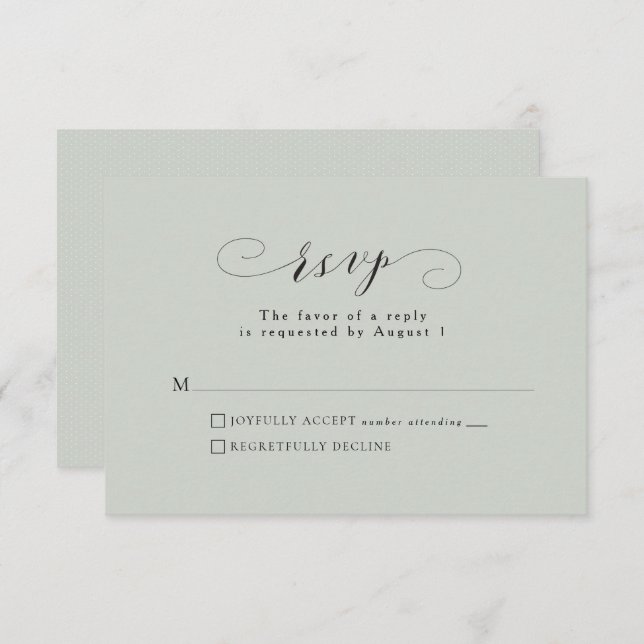 Formal elegant sage green wedding RSVP card (Front/Back)
