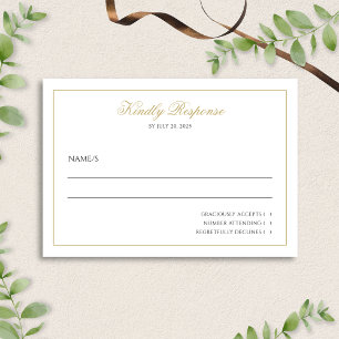 Formal Elegant Script Black and Gold Wedding RSVP Card