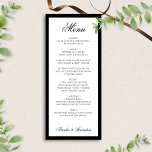 Formal Elegant Script Black and White Wedding Menu<br><div class="desc">The clean,  minimalist layout enhances the luxurious feel,  allowing each course of your meal to shine. Ideal for black-tie or formal weddings,  this menu adds a polished and stylish touch to your table settings,  ensuring your guests experience a refined dining atmosphere that complements the sophistication of your special day.</div>