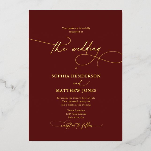 Formal Elegant Script Burgundy Wedding (Front)