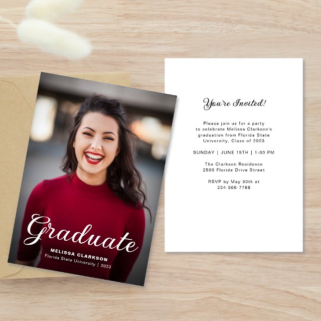 Formal Elegant Script Photo Graduation Invitation (Creator Uploaded)