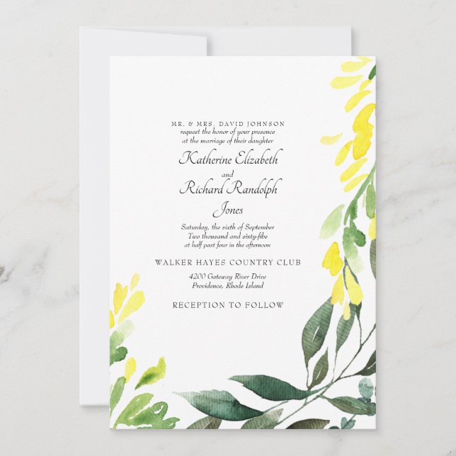 Formal & Elegant Wedding Yellow Wildflower Invitation (Front)