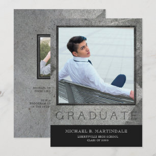 Formal Engraved Stone Two Photo Graduation Announcement