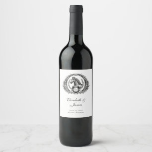 Formal Equestrian Horse Monogram Crest Wedding Wine Label