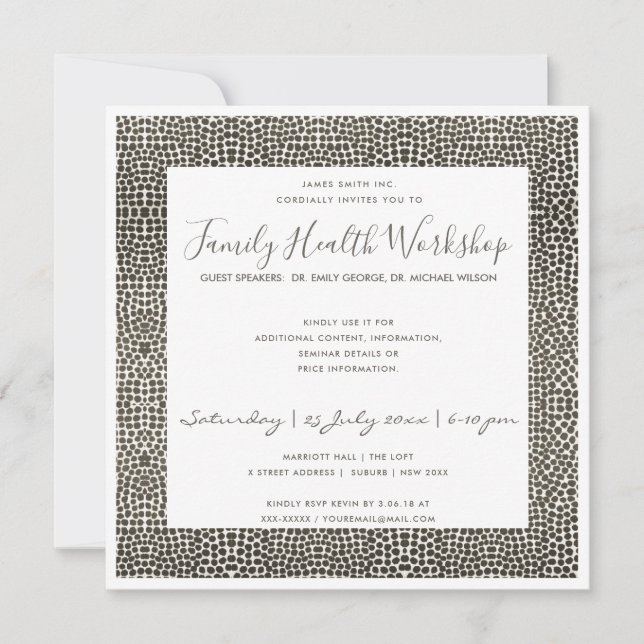 FORMAL FAUX DARK SILVER MOSAIC DOTS WORKSHOP EVENT INVITATION (Front)