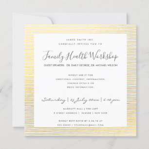 FORMAL FAUX GOLD WHITE STRIPE LINE WORKSHOP EVENT INVITATION