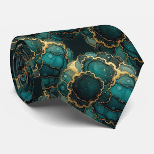 Formal Faux Silk Marble Teal + Gold Gentleman's Tie