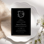 Formal Floral Crest Monogram Black Wedding Invitation<br><div class="desc">Formal & elegant crest monogram black wedding invitation.</div>