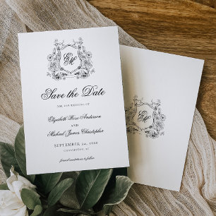 Formal Floral Crest Monogram Elegant Wedding Save The Date